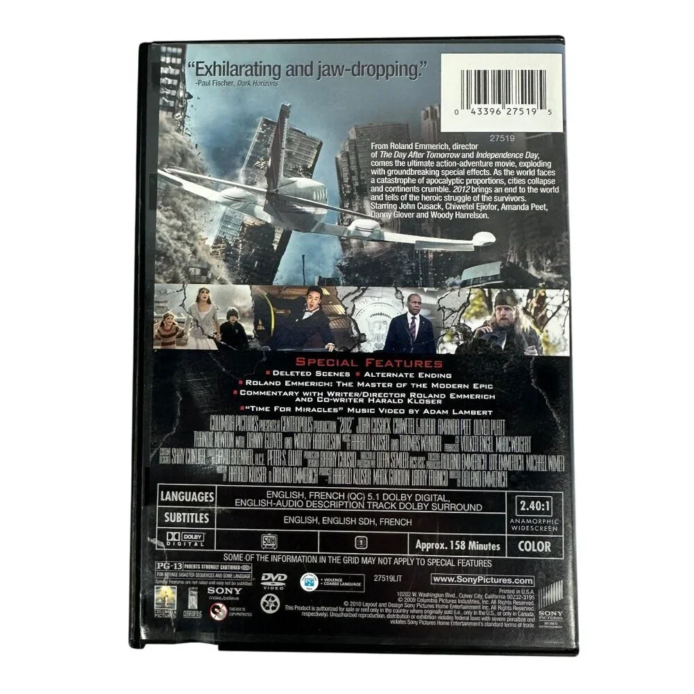 2012 DVD 2009 John Cusack Amanda Peet Sony Action Adventure Widescreen PG13